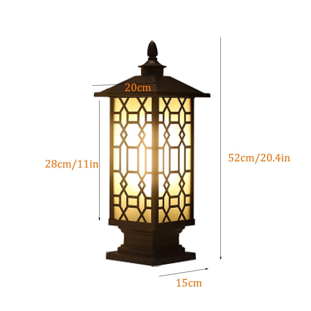 Luz De Pilar Grande De 52 Cm Lámpara De Poste Moderna para Exteriores Baliza Luminosa De Aluminio Fundido con Paneles De Vidrio, Lámpara Exterior De Estilo Chino Vintage con Bombilla E26