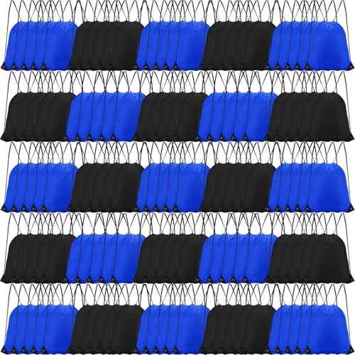 Image of Shappy Drawstring Backpack Bulk Sports Gym Cinch Bag Polyester String Bag for Men Women(Black, Blue,120 Pcs)
