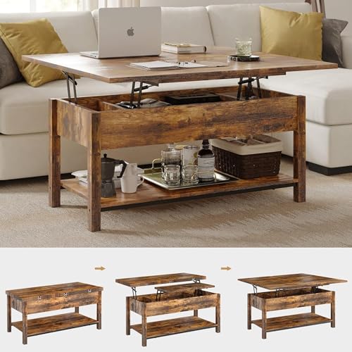 La mejor selección de Mesa 1 que Puedes Comprar On-line. 27 HOMELYA Mesa de Centro para Sala Elevable 4 en 1 - Estante y Compartimento Oculto - Doble Varilla de Estrés - Ideal como Mesa para Cafe, Mesa Comedor o Mesa Auxiliar (Marrón)