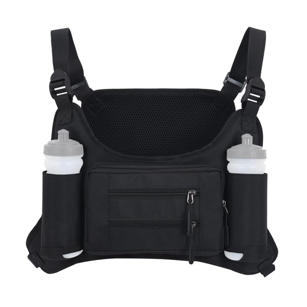 Sport-Brusttasche, taktische Brusttasche, Outdoor-Westentasche mit 2 Wasserflaschenhaltern for die Jagd, Angeln, Wandern, Reisen, Radfahren,Camping-Trinkflasche(Black)