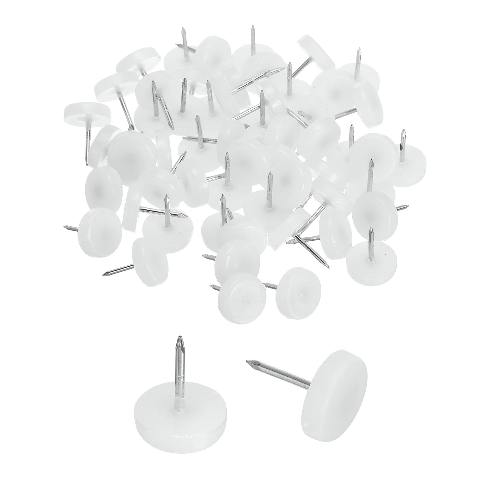 sourcing map 50Pcs Furniture Sliders, 14mm Round Plastic Furniture Glides Nail-on Pads, Hardwood Floor Protectors for Chair, Table, Desk, Cabinet Leg, White