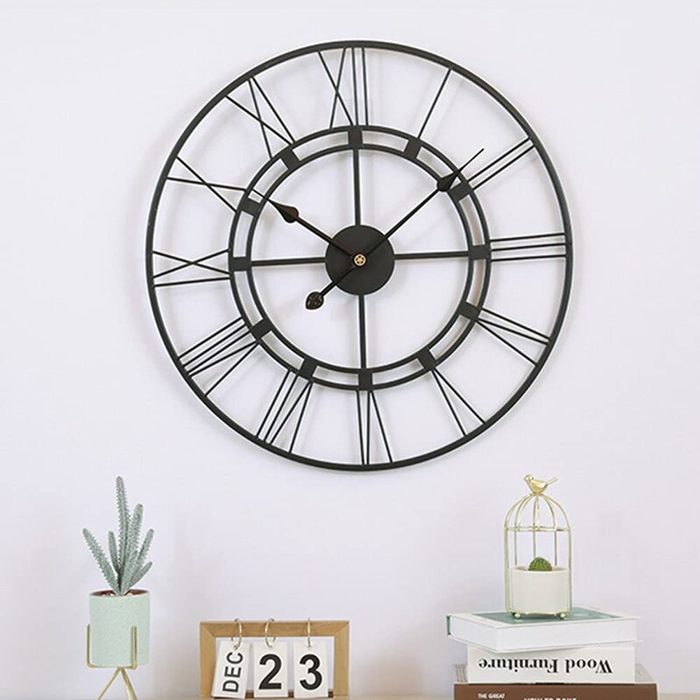 YIWOYI Orologio Da Giardino Esterno 40 Cm Numeri Romani - Metallo, Decorazione Vintage, Nero