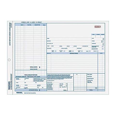 Rediform Auto Repair Polypack, Carbonless, 3 Part, 8.5 x 11 inches, 50 Forms (4P487) , White/Yellow/Pink Cover