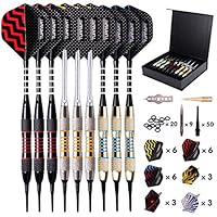 Turnart Dartpijlen met kunststof punt, 9 stuks, 18 gram, met 50 extra dartpunten, 20 rubberen ringen, 27 flights, 9 stuks shafts, gereedschapsset voor elektronisch dartbord (blauw