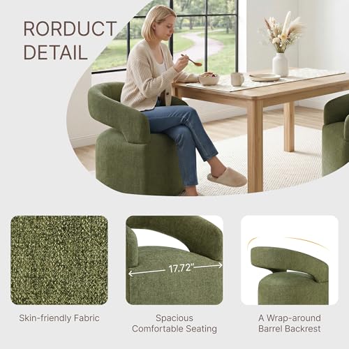 Image of KISLOT Upholstered Dining Chairs Set of 4, Modern Arm Kitchen & Dining Room Chairs with Hidden Casters, Linen Fabric Padded Rolling Chairs, Sturdy Wood Frame, 300 lbs Capacity, Moss Green