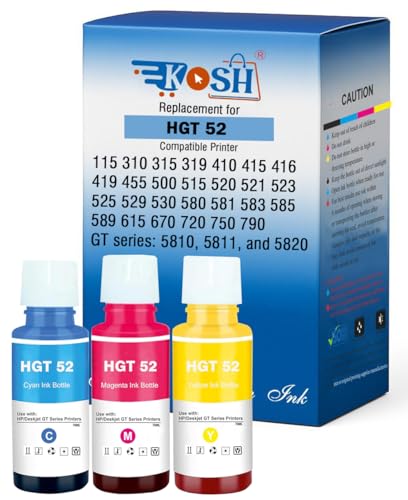 Image of KOSH Refill Ink Bottle Compatible for HP Deskjet 5810,5811,5820,5821,5822, Inktank Wireless 310,315,316,319,410,415,416,419,Smart Tank 115,500,510,515,516,720,750,790 Printers (3, Tricolor)
