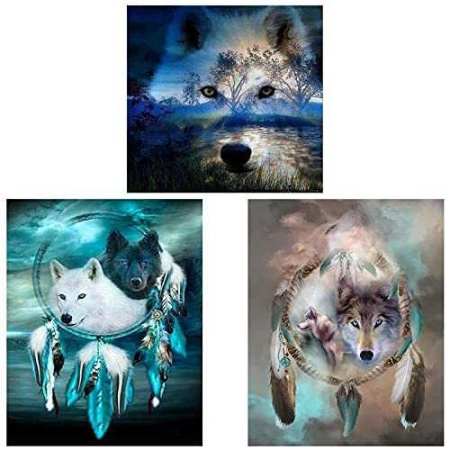 3 Pack Diamond Painting Kits for Adults, ZYNERY Wolf Diamond Painting Gem Art Kits for Kids, Diamond Art Kit Full Drill for Home Wall Decor Birthday Gift