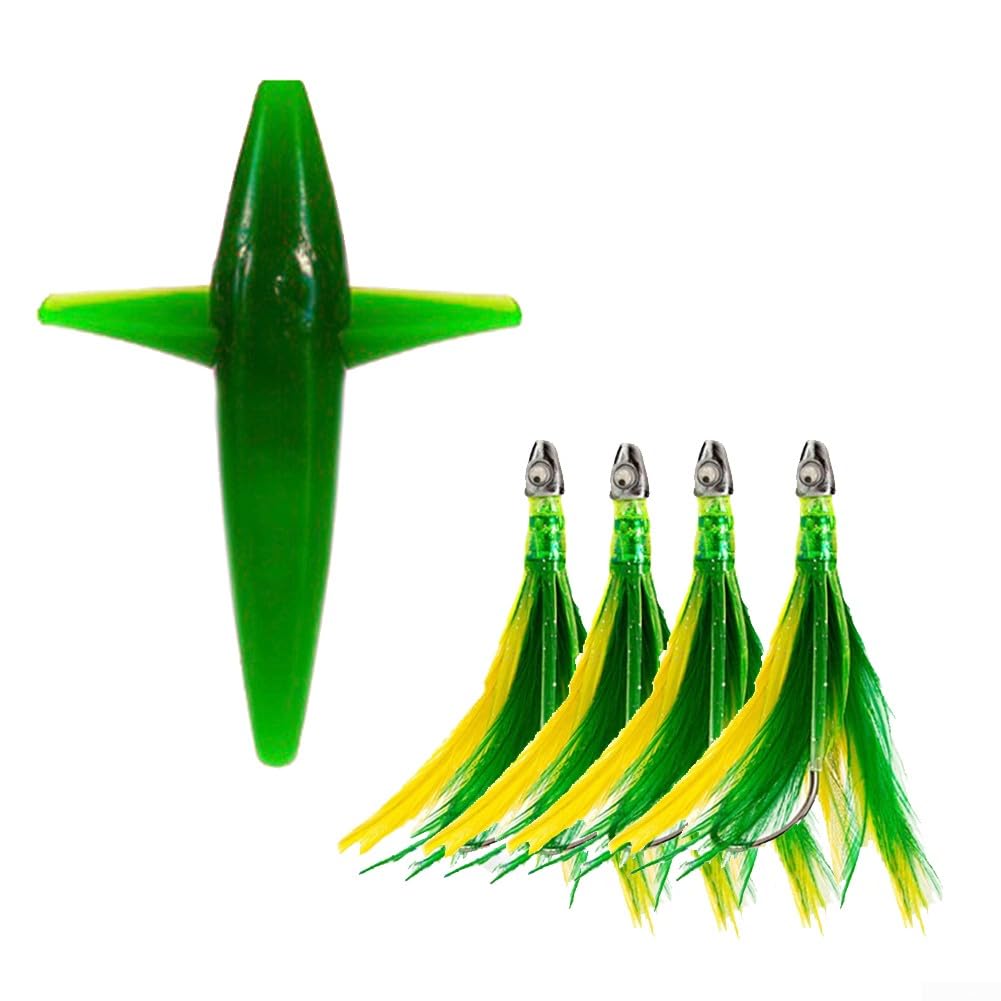 DAZZLEEX Señuelo de Pesca de Atún, Plumas de Colores, Ganchos con Gancho de Acero, Falda de Trolling de Plumas para Pesca en el mar(Verde Oscuro)