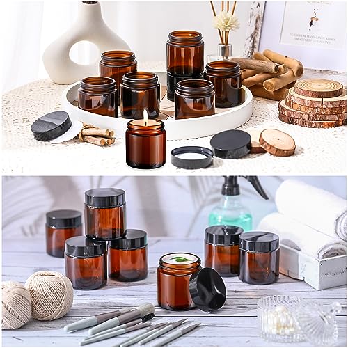 Norme 48 Pcs 4 oz Glass Jars with Lids Leakproof Round Airtight Empty Cosmetic Jars with Inner Liners Lid for Storing Lotions Powder Ointments Candle Making Tins (Black,Amber)4