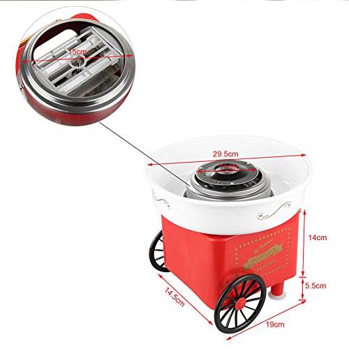 Zuckerwattemaschine 450-550 W Zuckerwatte 2 Heizröhren mit 10 Stäbchen Edelstahl Alu,Retro Cotton Candy Machine mit 10 Stäbchen und Zuckermessbecher,Rot (31 * 31 * 30cm) – Bild 8