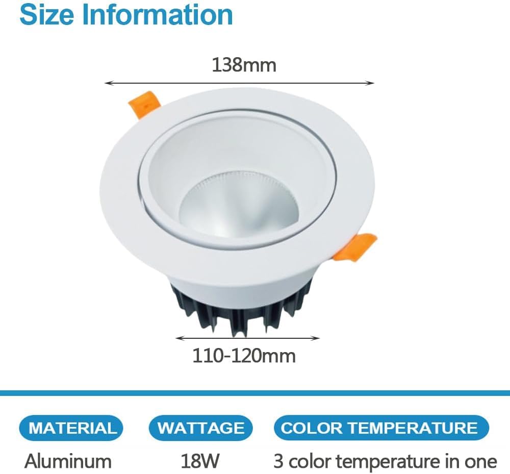 XBTGS Riflettore di illuminazione da incasso antiriflesso, luce da soffitto da incasso da 18 W, dimmerabile, luce diurna, scura, scura, dark