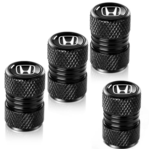 Tire Valve Stem Caps for Honda Accord Civic Fit CRV Pilot EX CR-V EX-L Metal Car Wheel Air caps Auto Valve Stem Caps Accessories 4 Pcs Black