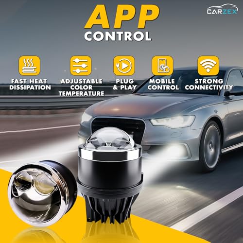 Image of Carzex 3 Inch 80W Universal App Controlled LED Projector Fog Lamp Dual Laser Tri Color Fog Light High /Low Beam 12V (White /Yellow, 4300K)