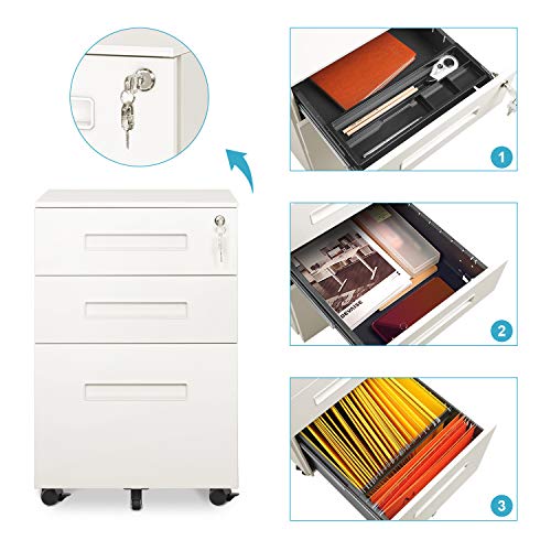 Image of DEVAISE 3-Drawer Mobile Pedestal File Cabinet with Lock, Legal /Letter Size, White