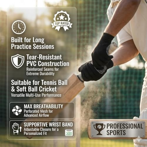 ZYNEX WEAR PVC DOTED Cotton Batting Gloves Black - Image 4
