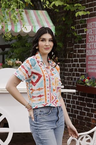 Image of Zilcon Women's Cotton Printedshort Tops for Woman Half Sleeve Hawaiian Top Club Party Disco T-Shirt for Women Stylish, Festival wear, Tops
