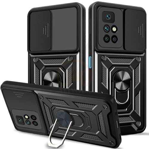 Image of Armor Bumper Back Cover Case for REDMI 10 Prime 5G Rotating Camera Cover, Ring Holder & Kickstand | Heavy Duty & 360 Degree Protection REDMI 10 Prime 5G Back Cover (Black)