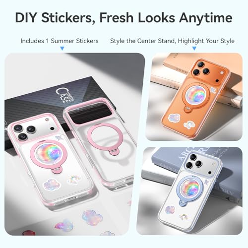 Peerock for iPhone 17 Pro Max Case with 360° Spin Stand, Non-Yellowing Transparent Back, TPU Inner Cushion, Magnetic Mag Safe Compatible, Military Protection, Cute Cover for Girl, Clear/Pink - image 7