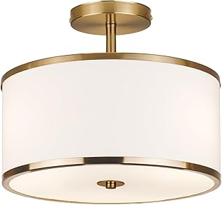 Luxury Semi Flush Mount Ceiling Light, 3-Light Drum Lamp with Gold Brass...