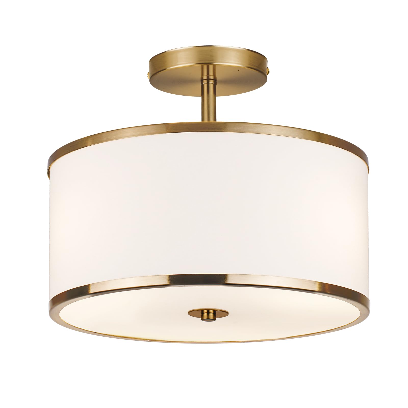 CALOKES Γ32cm Semi Flush Mount Ceiling Light, 3-Light Drum Lamp with Gold Brass Finish and Fabric Shade, Ideal for Bedroom, Kitchen, Dining Room, Hallway, Entryway, and Foyer