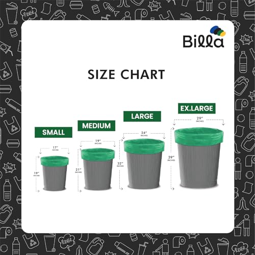 Image of BILLA Garbage Bags Medium Size Green | 19 x 21 Inches (48x56 CM) | Strong Dustbin Bags medium & Polythene Covers for Daily Waste | Durable Trash Bin Bags (30 Bags)