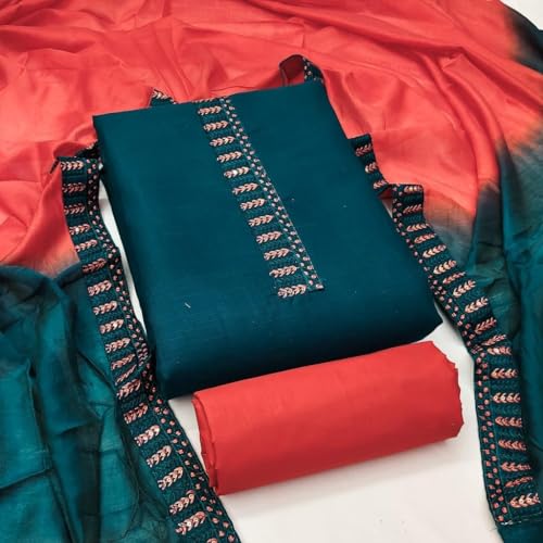 Image of HMP Fashion Womens Bombay Cotton Embroidery Tie Cotton Unstitch dress Material With Chanderi lace bordered Dupatta