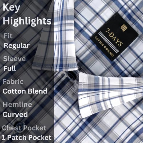 Image of 7-DAYS Men's Premium Checks Formal Shirt - Cotton Rich, Regular Fit, Full Sleeve, with Pocket, Wrinkle Resistant - Stylish Office & Everyday Wear.