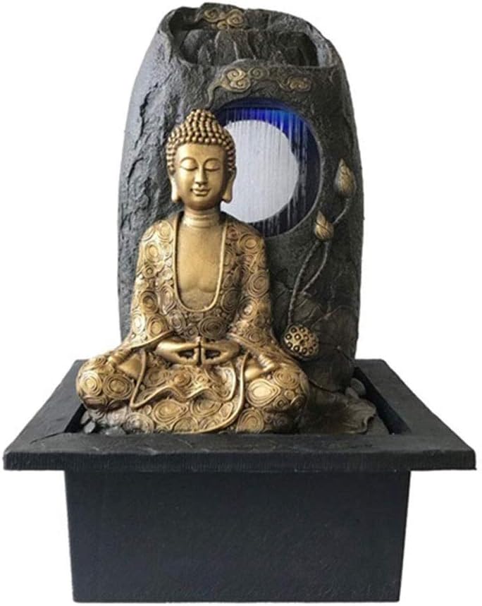 Water Fountain Desktop Ornament Indoor Zen Decoration Fountain Golden Buddha Water Fountain Indoor Relaxation Tabletop Waterfall Zen Fountain 22 Inch Tall Zen Meditation Fountain Crafts (Color : A