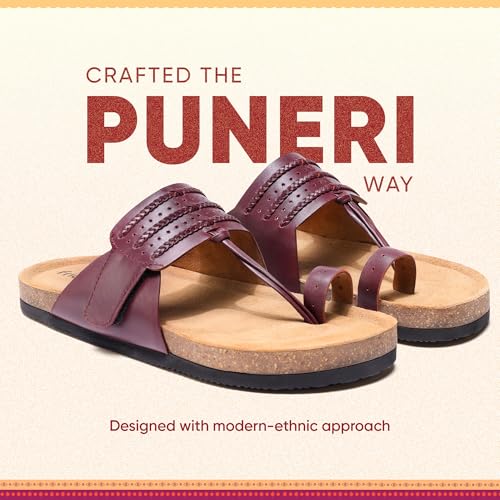 Image of Frido Puneri Chappal for Men | Available in 2 Options- Arch Support & Without Arch | Traditional Indian Leather Sandals with Memory Foam, Wide Toe Box & Zero Drop Design | Adjustable Ethnic Footwear