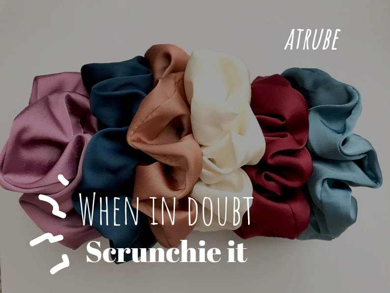 Image of Atrube's Satin Silk Scrunchies Pack of 6 Beautiful Hair Ties For Girls Womens Best Gift FOR LESS HAIR FALL