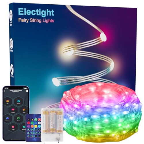 Electight 5M Tira LED Navidad Inteligente, RGB Cadena de Lámparas con Mando a distancia, IP65 Impermeable, Control APP/Bluetooth, para Interiores, Exteriores, Navidad, Halloween, Pilas Incluidas