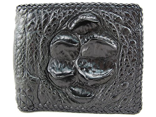 Genuine Crocodile Alligator Hornback Head Bump Skin Handmade Bifold Cowboy Wallet ([B1] 6 Card Slots + 2 ID Windows + 2 Compartment for Bills, Black)2