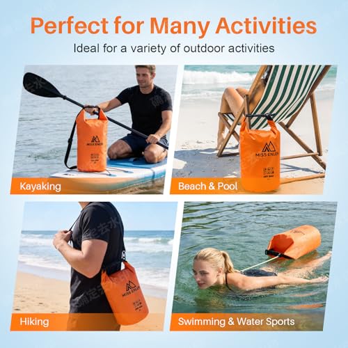 Image of Waterproof Dry Bag 500D PVC Roll Top Dry Sack with 3 Carrying Ways, Lightweight Waterproof Bag for Kayaking, Swimming, Boating, Paddle Boarding, Hiking, Beach (Orange, 2L)