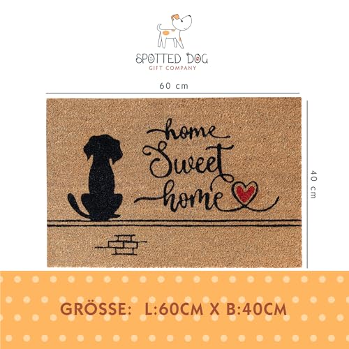 SPOTTED DOG GIFT COMPANY Kokos Fußmatte für Innen - Schmutzfangmatte Natur, Kokosmatte Outdoor Hund Home Sweet Home Fußabtreter Wetterfest und rutschfest für Flur, Eingangsbereich & überdachten 60x40