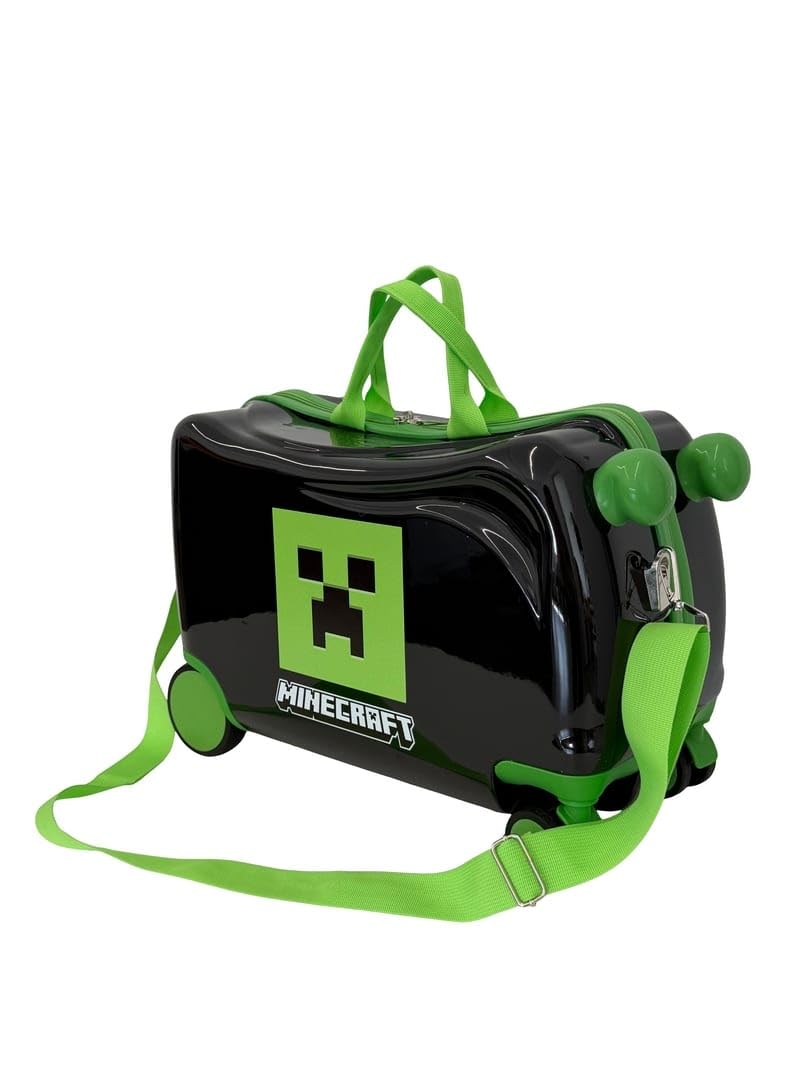 Safta | Maleta Infantil con Ruedas Minecraft, ABS + PC, Ruedas Delanteras Dobles 360°, Interior Forrado con Separador y Bolsillo con Cremallera, Bandolera, Medidas 44x21x27 cm