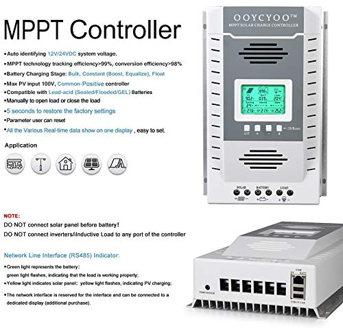 OOYCYOO MPPT Solar Controller 60A-65A, 12V/24V, Maximum Input 100V, 780W/1560W, high Power Version (Pro) for Lead-Acid sealant/AGM/Lithium Iron Phosphate Battery (K60Pro)