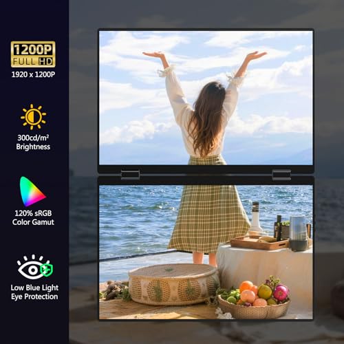 Image of 16 inch Foldable Laptop Screen Extender, Dual Portable Monitors. | 1200P, Plug & Play, All-Metal, Ultra Slim, Extend /Mirror /Splicing /Flip Mode, USB-C /HDMI, Low Blue Light, Speaker, for Win /Mac