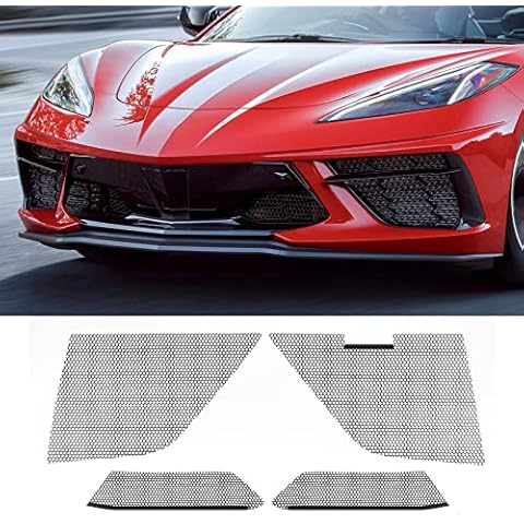 AggAuto Car Vent Mesh Compatible With 2020-2023 Chevy Corvette C8, 4Pcs Aluminum Alloy Honeycomb Hole Automotive Radiator Grill Mesh Set, Auto Body Bumper Front Outer&Inner Grille Cover