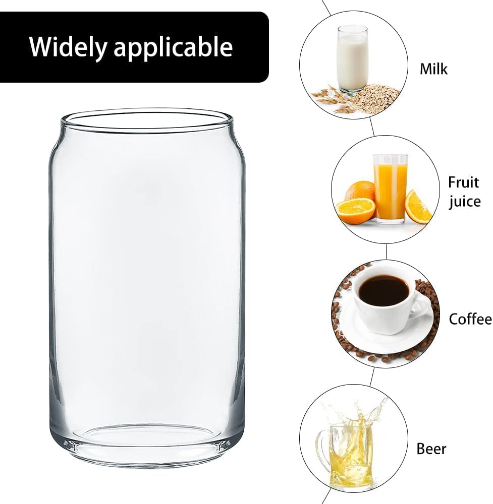 KriVat Drinks Beer Can Glasses Can Shaped Glass with Straw Beer Can Tumbler Glass Cup for Iced Tea, Cocktail, Whiskey, Coffee, Juice, Soda and Water 400 ML Set of 2 4