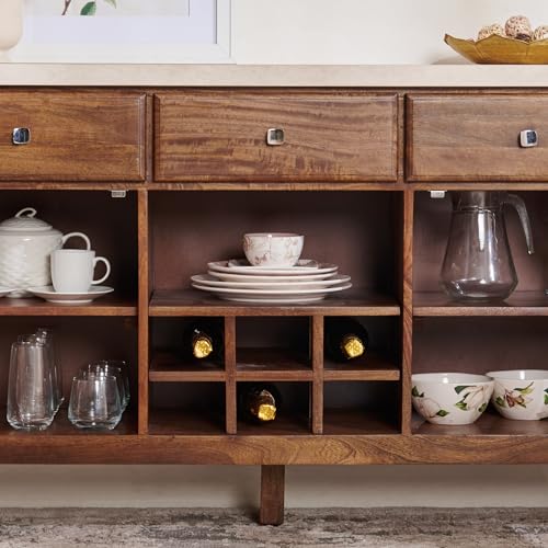 Image of Home Centre | Giza Composite Marble Top Sideboard | Storage Cabinet for Home | Solid Wood | Beige | 1 Year Warranty