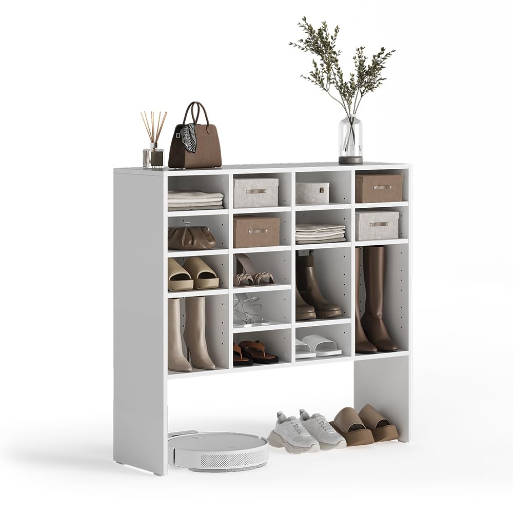 Vicco Schuhschrank Hermia, Weiß, 104.2 x 99 cm | mit 16 offenen Fächern