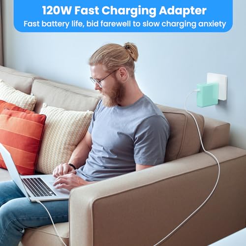 Kioson Mac Book Pro Charger - 120W USB C Charger Fast Charger, Compact Laptop Charger Adapter Compatible with USB C Port MacBook Pro/Air, iPad Pro, Samsung Galaxy and All USB-C Devices (Light Green) — view 6