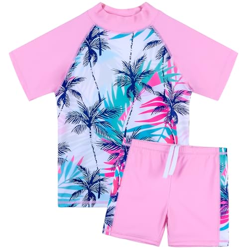 Image of Girls Two Piece Swimsuit Floral UPF 50+ Rash Guard Set Kids Beach Swimwear