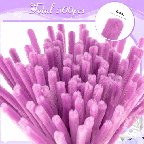 Image of Peryiter 500pcs Pipe Cleaner Craft Pack, Light Purple, 12 Inch