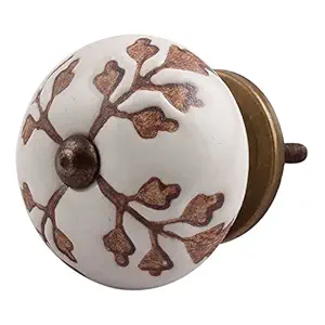 Indian-Shelf 2 Piece Brown Knobs -Ceramic Door Knob - Leaf Flower Main Door Handle - 3.81 cm Handle Pulls