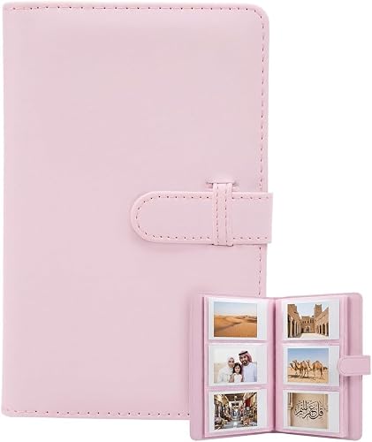 Mini Photo Album with 108 Pockets, 18 Pages, Compatible with Fujifilm Instax Mini, Polaroid, Pink, 19x11.5cm