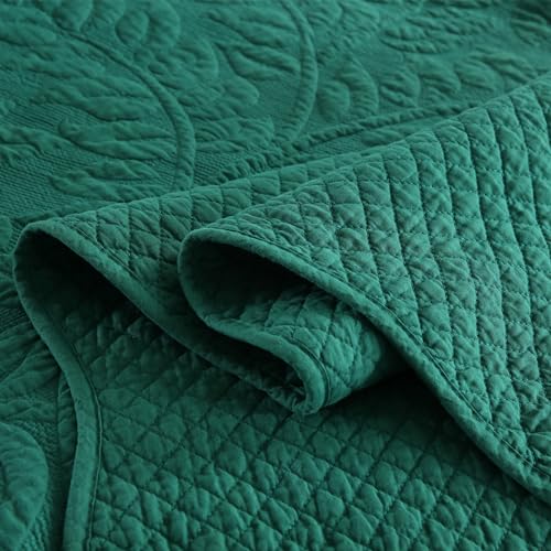 MarCielo 3-Piece 100% Cotton Oversized Bedspread Lightweight Quilt Coverlet Embroidery Farmhouse Bedding Set T0 (Emerald, Oversized Queen (100"x106"))