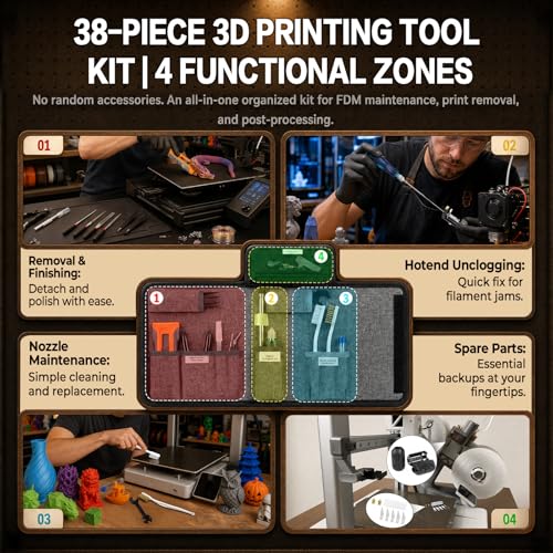 3D Printer Tools, 38-Piece 3D Printer Maintenance Kit, Deep Hotend Unclogging and Print Finishing Accessories Set, Gifts for Bambu Lab, Ender 3, Kobra Enthusiasts - Image 3