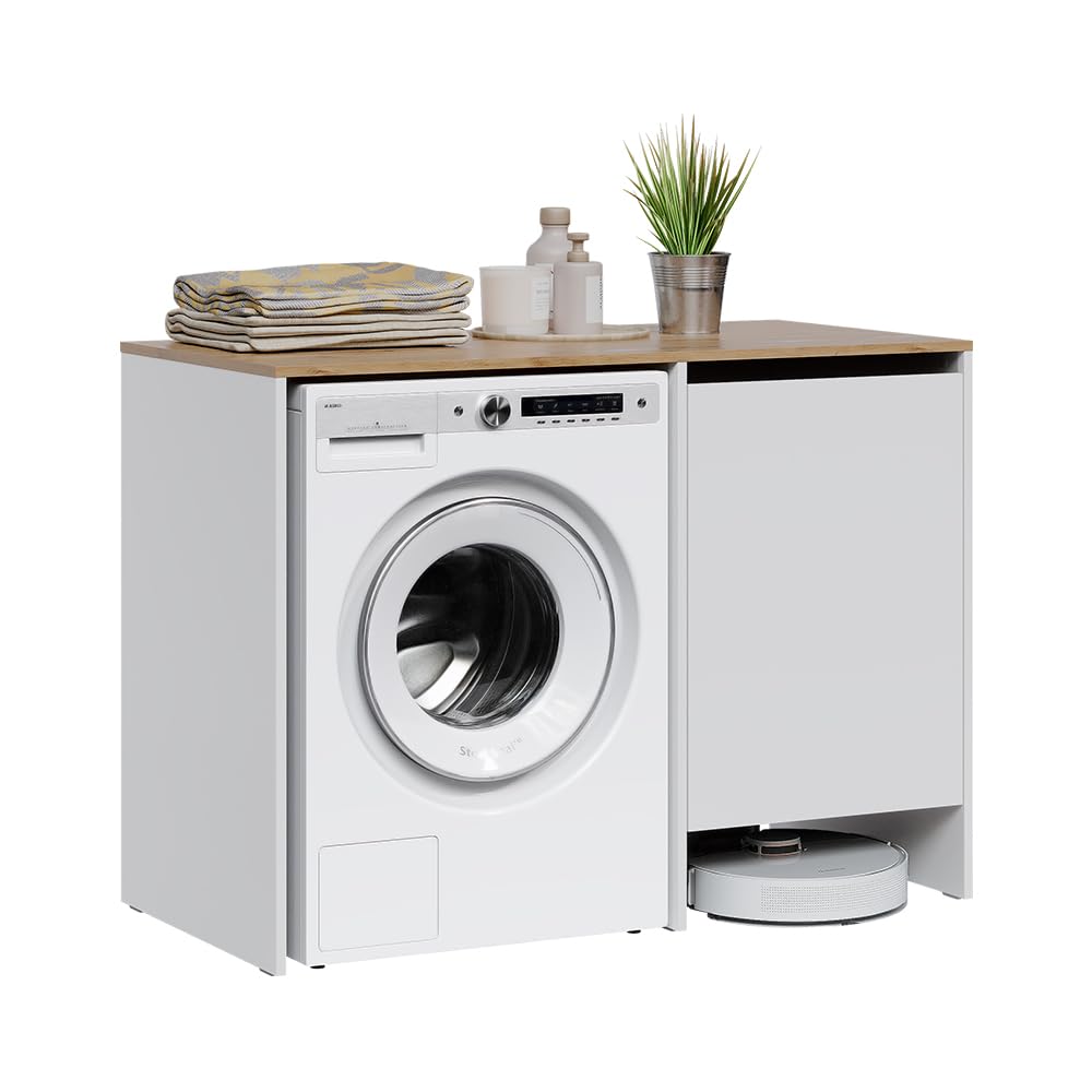 Vicco Armario para Lavadora Viktor Blanco/Roble Artesanal 119.6x88.2 cm | con 1 puerta, para almacenamiento que ahorra espacio sobre lavadoras