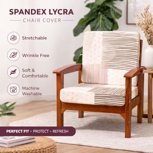 Image of STITCHNEST 'Contour Fit Series' Stretchable Printed Wooden Sofa Cover (Pack of 6) - Elastic Wooden Chair Cover | Wooden Sofa Seat Cover | Size - 20-21 x 20-21 x 3-5 in